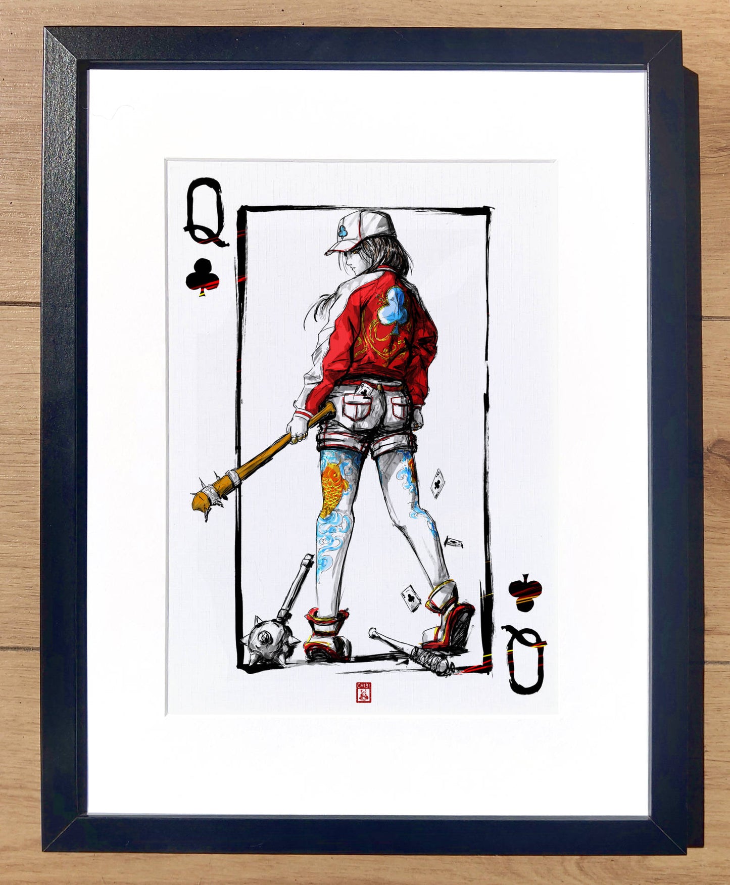 A4 Print - Inked Queen of Clubs Painting