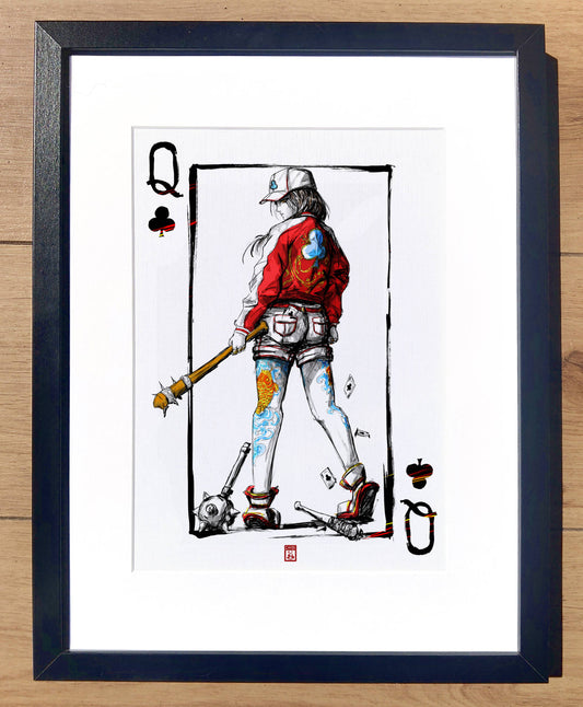 A4 Print - Inked Queen of Clubs Painting