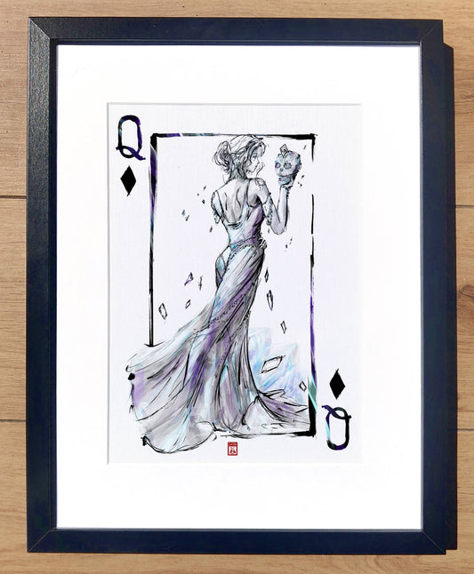 A4 Print - Inked Queen of Diamonds Painting