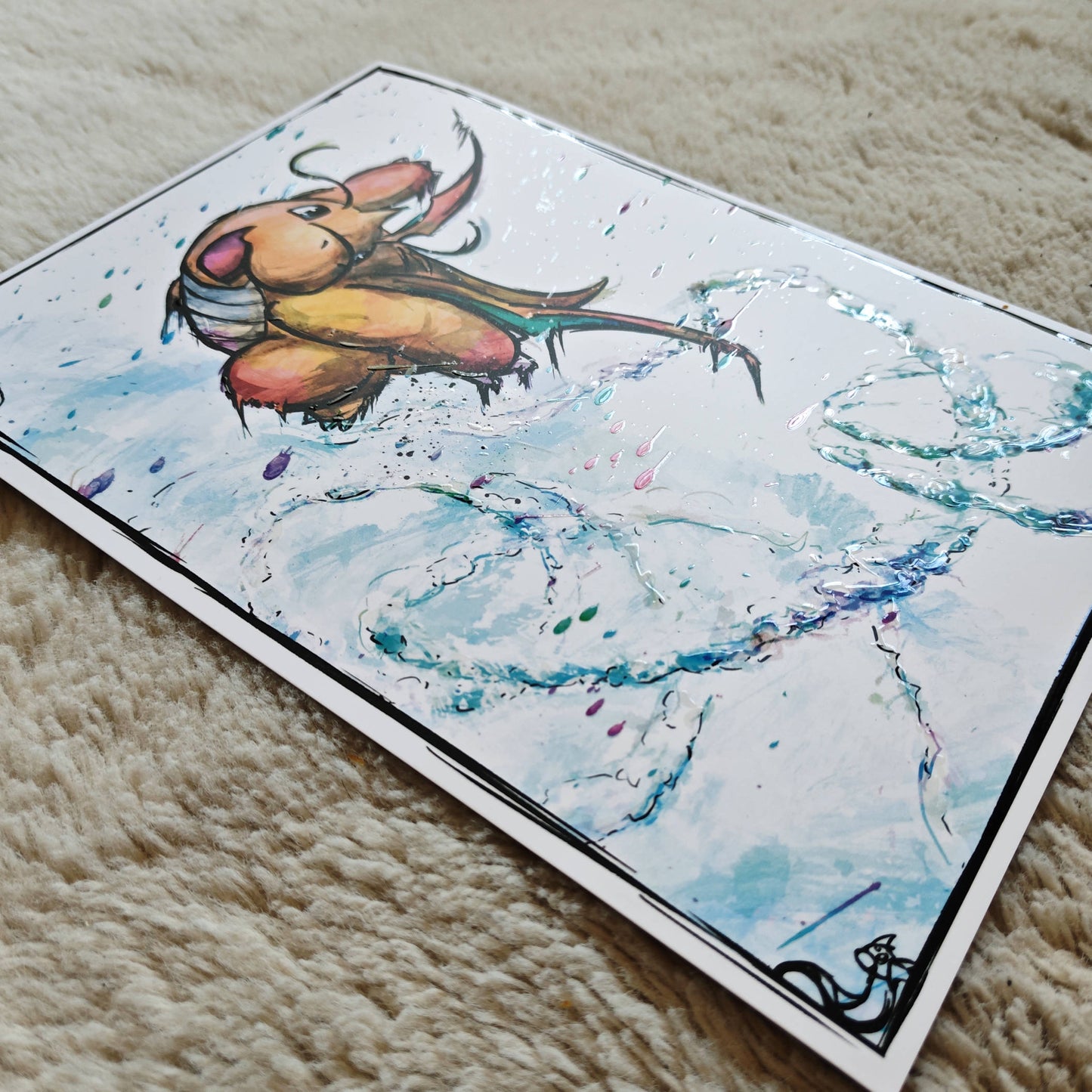 A4 Fanart Print - Pokemon Dragonite Colour Splash