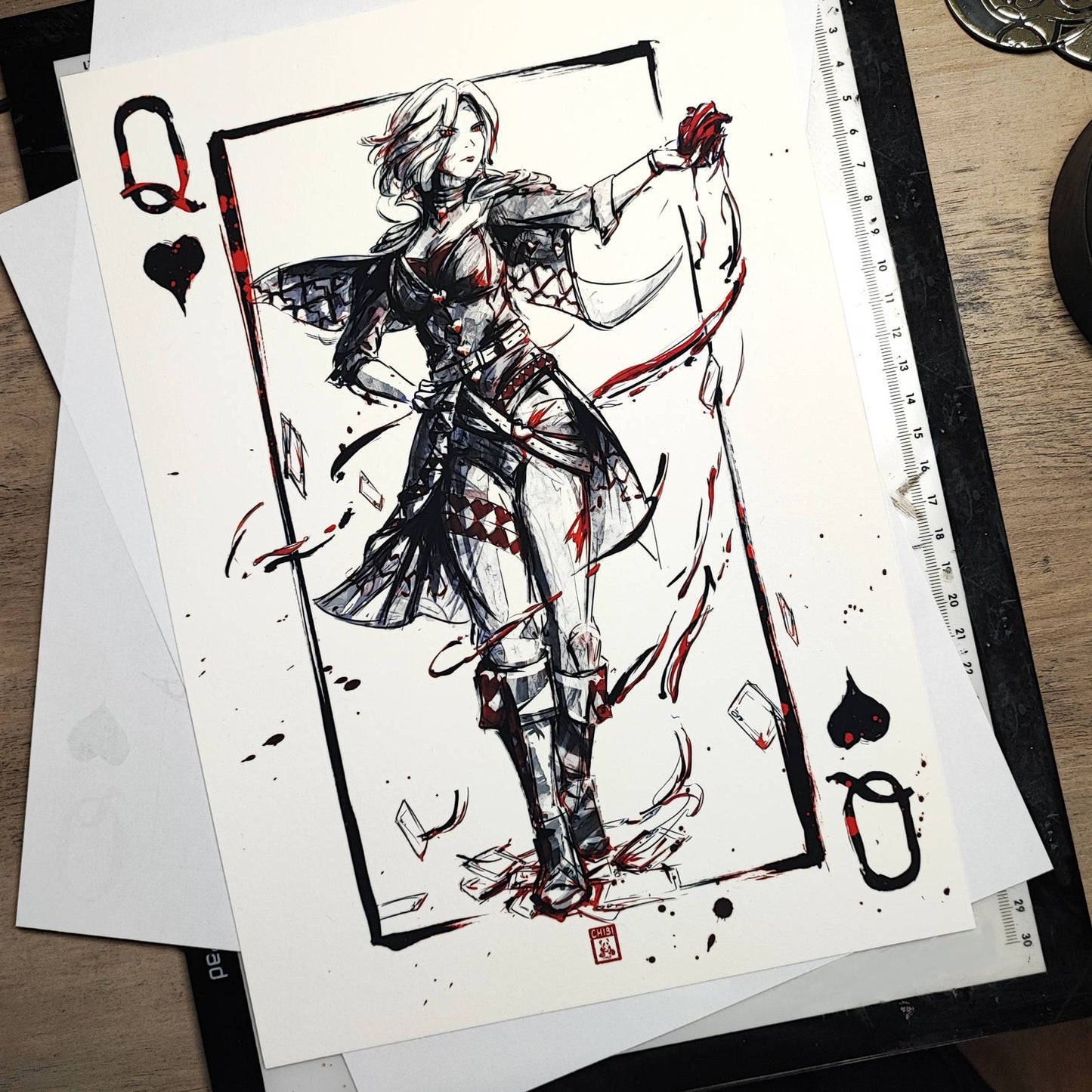A4 Print - Inked Queen of Hearts Painting