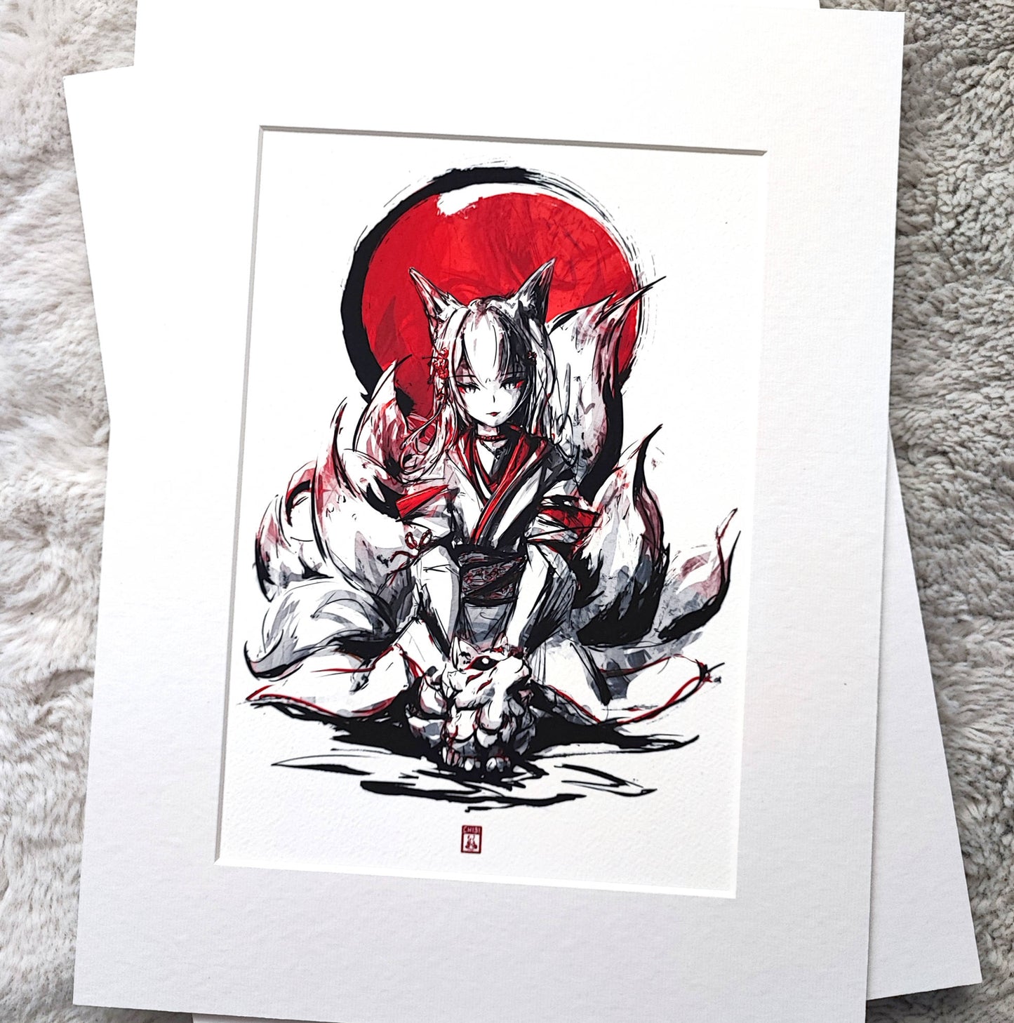 A4 Print - Inked Kitsune Painting