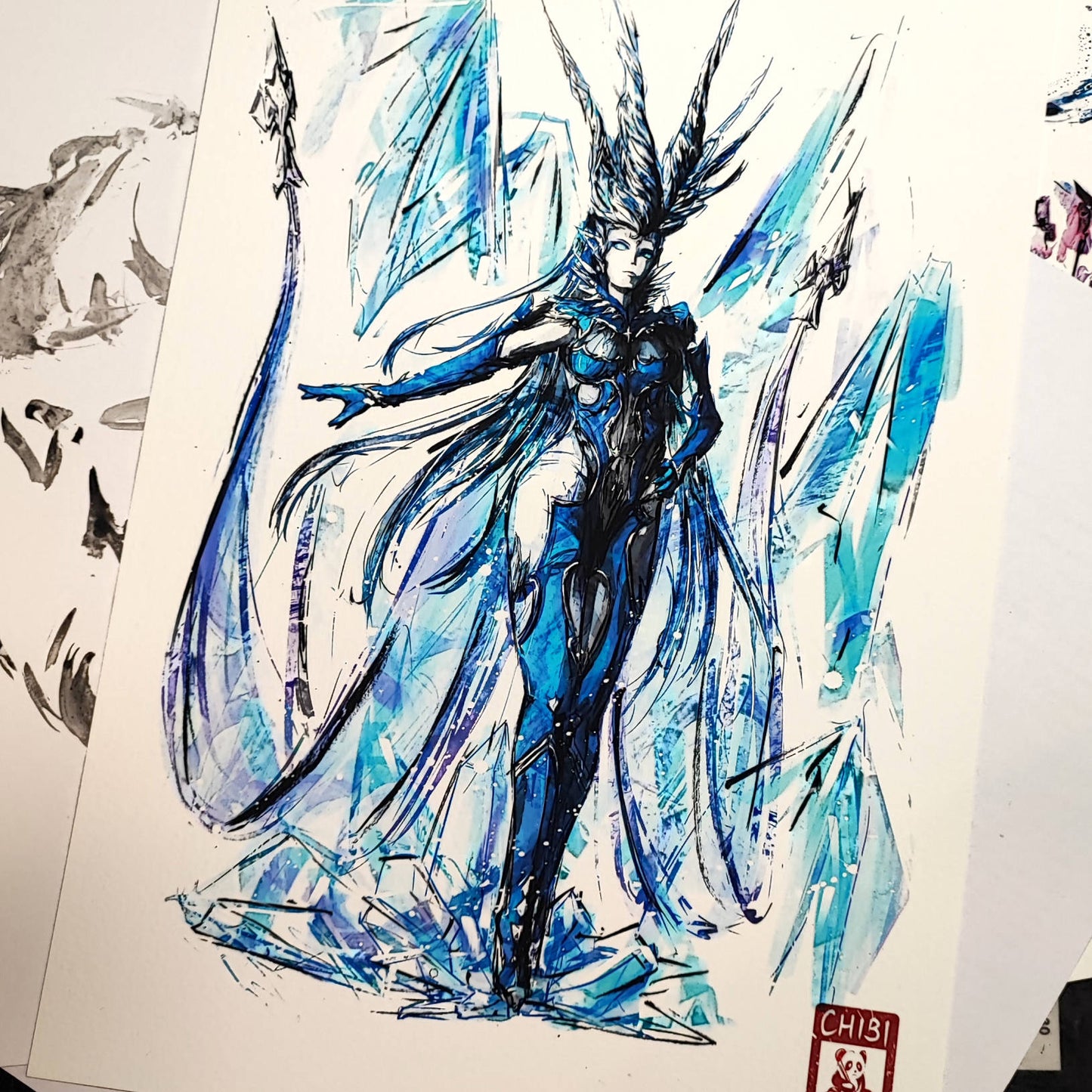 A4 Print - Final Fantasy XIV Shiva Ink Fanart New Ver.