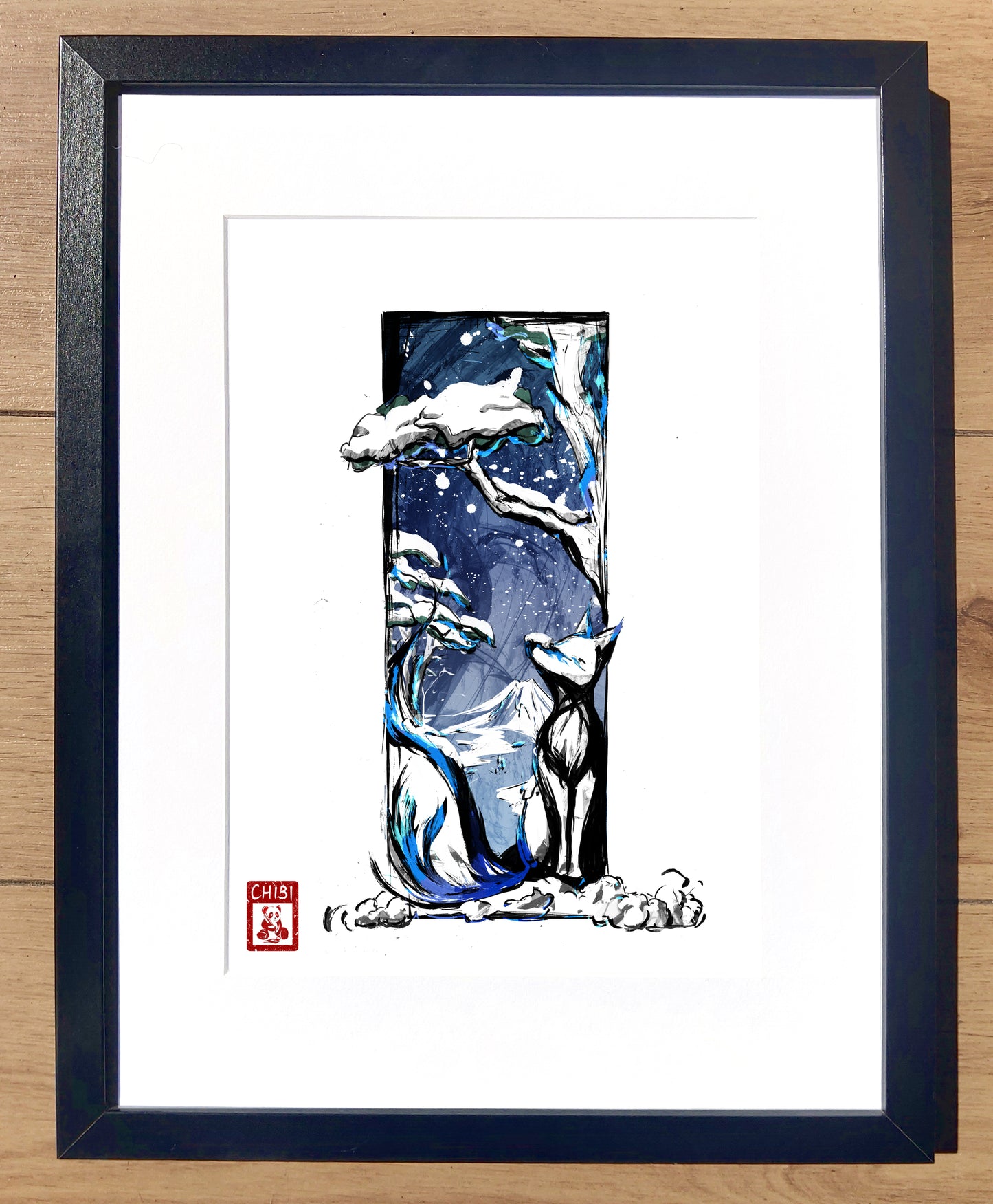 A4 Print - Inked Winter Snow Fox Painting