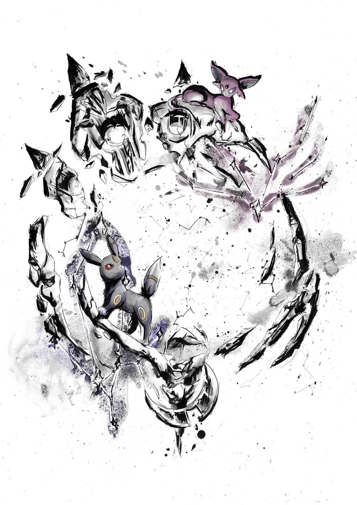 A4 Print - Pokemon x Final Fantasy Astrologian Umbreon and Espeon