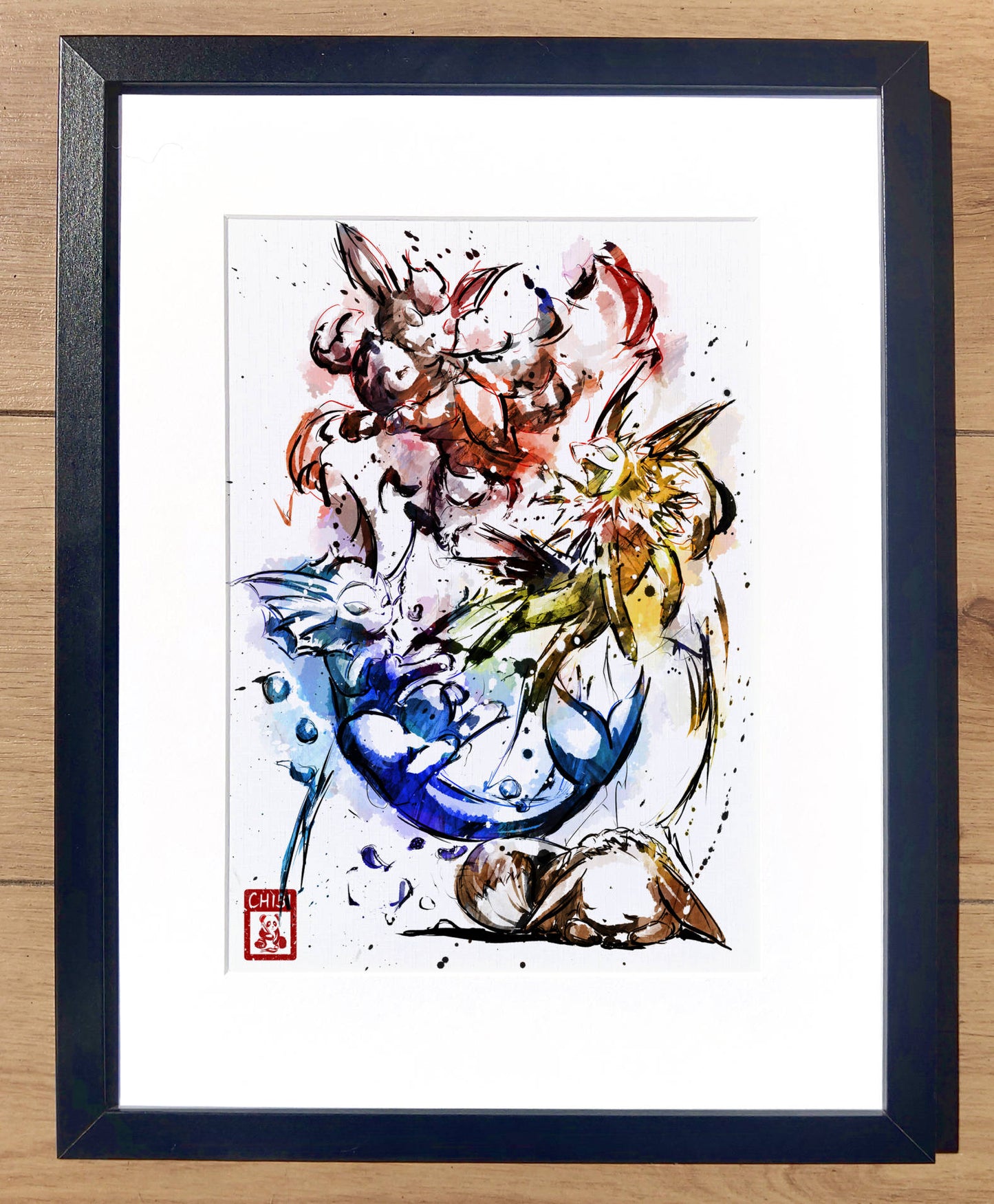 Fanart Print - Eevee Eeveelutions Vaporeon Jolteon Flareon Pokemon Ink Print