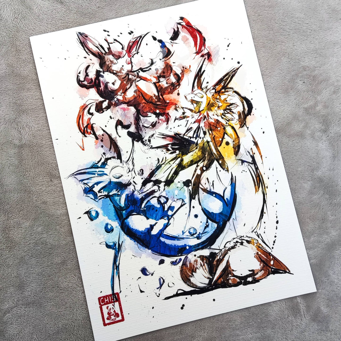 Fanart Print - Eevee Eeveelutions Vaporeon Jolteon Flareon Pokemon Ink Print