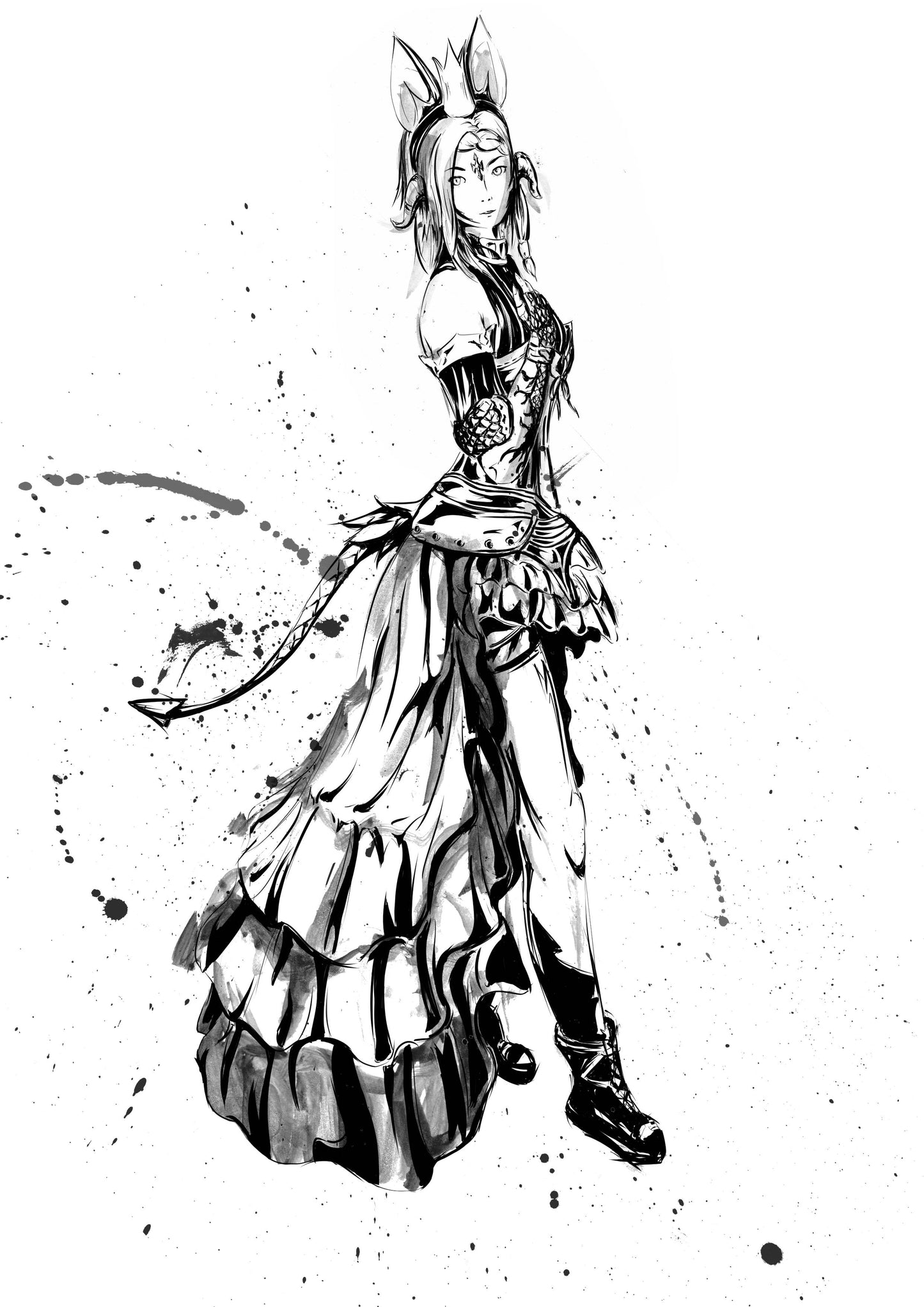 A4 Print - Final Fantasy XIV Au Ra Ink Fanart V2