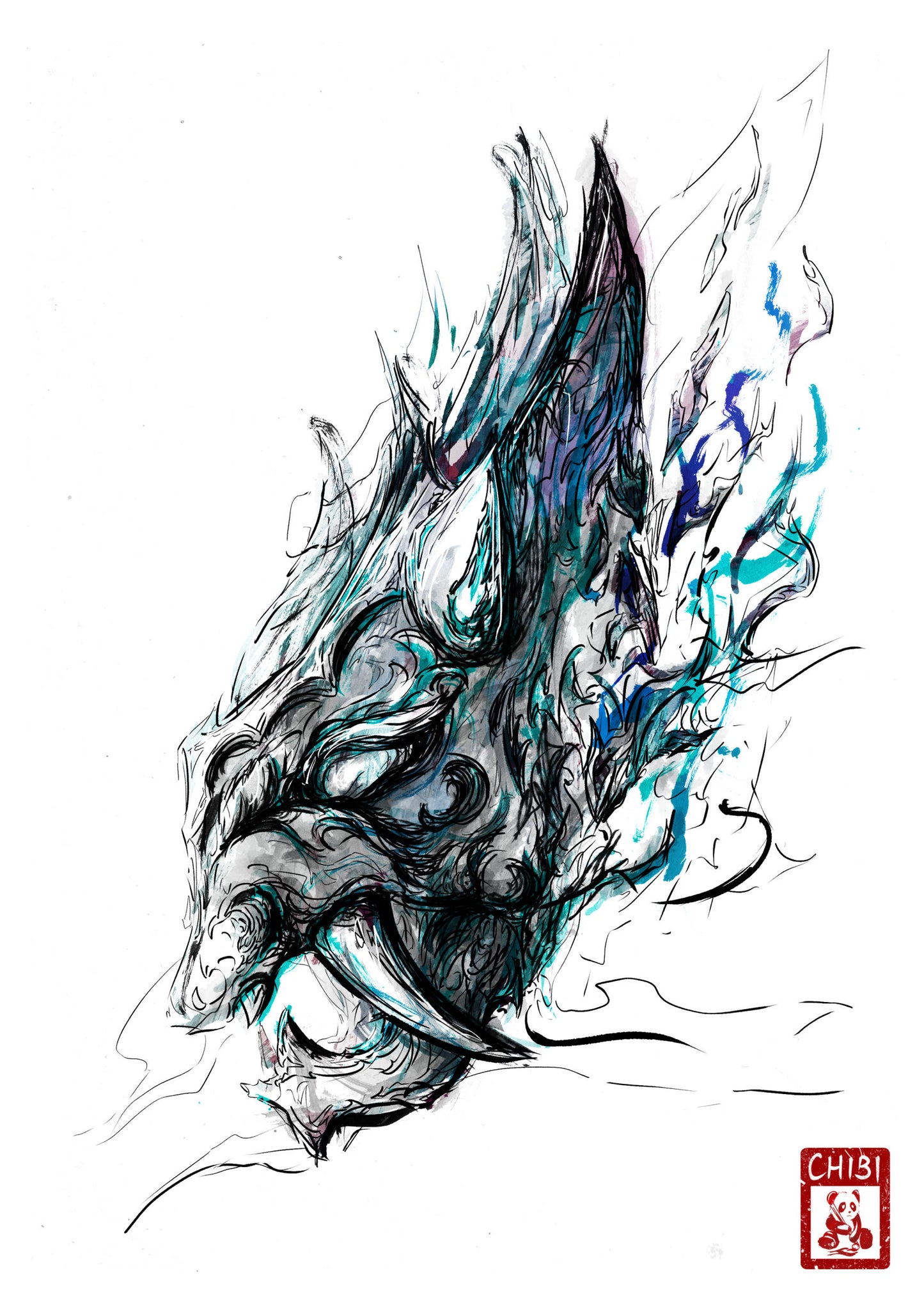 Fanart Print - Xiao Yaksha Oni Mask Sketch Ver. Genshin Impact Print