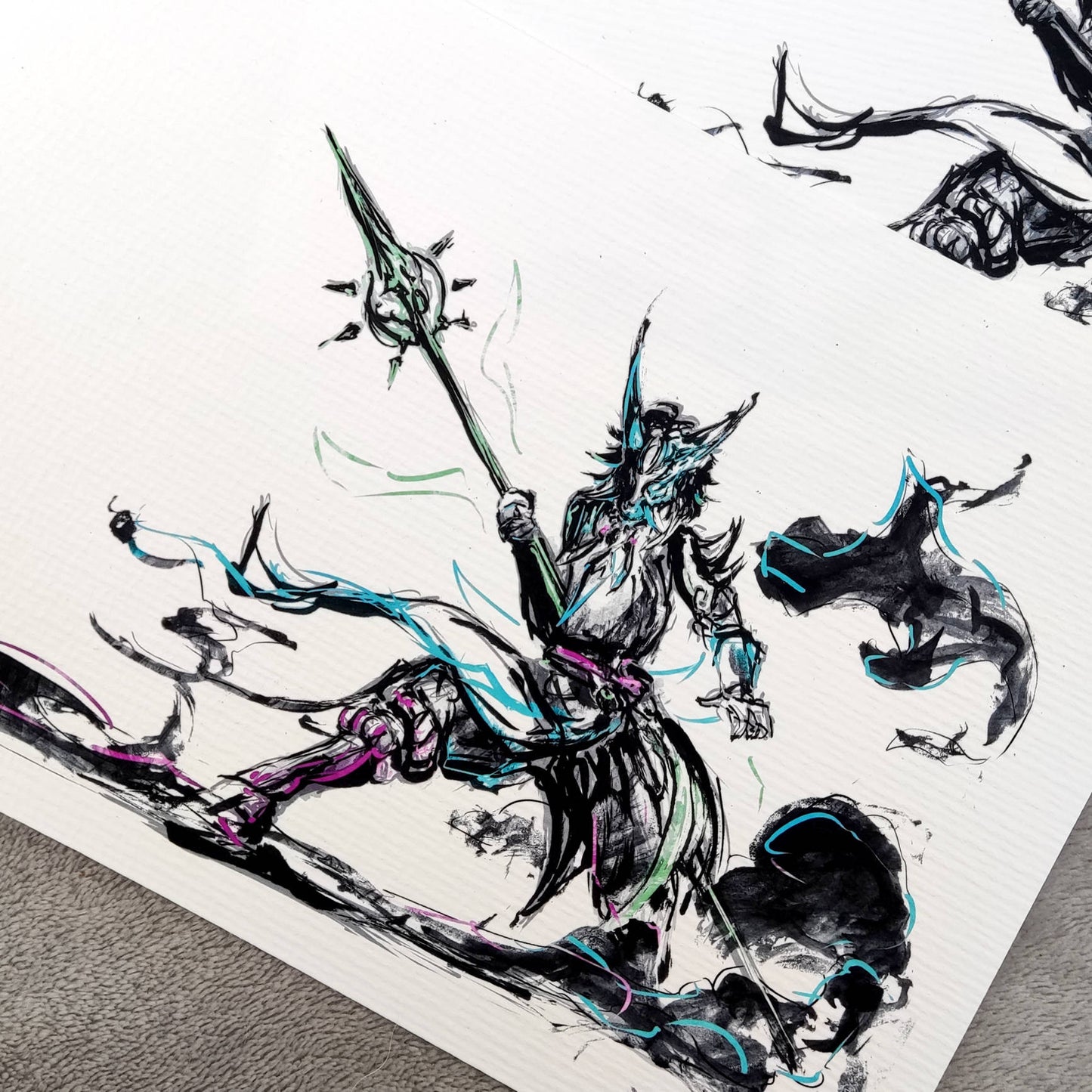 Fanart Print - Xiao Sketch Neon Ver. Genshin Impact Print