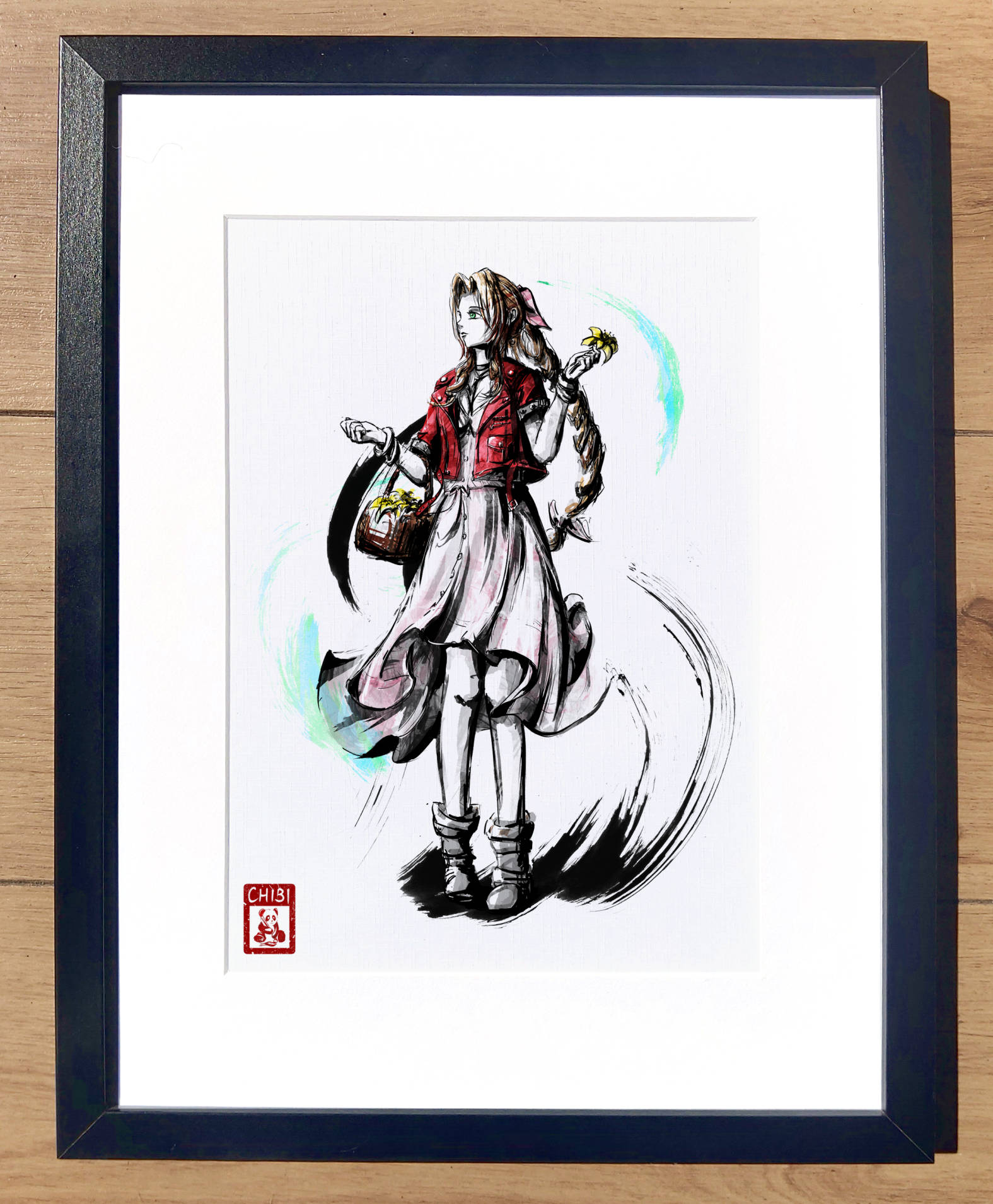 A4 Print - Final Fantasy VII Aerith Ink Fanart – Chibi Panda UK