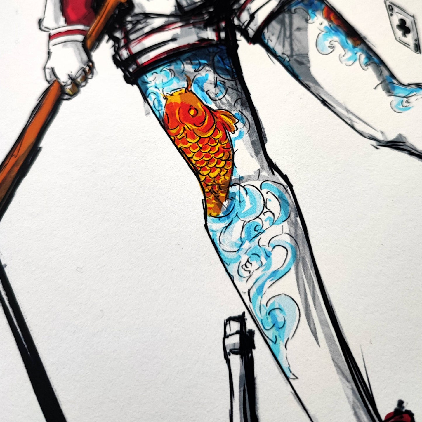 A4 Print - Inked Queen of Clubs Painting