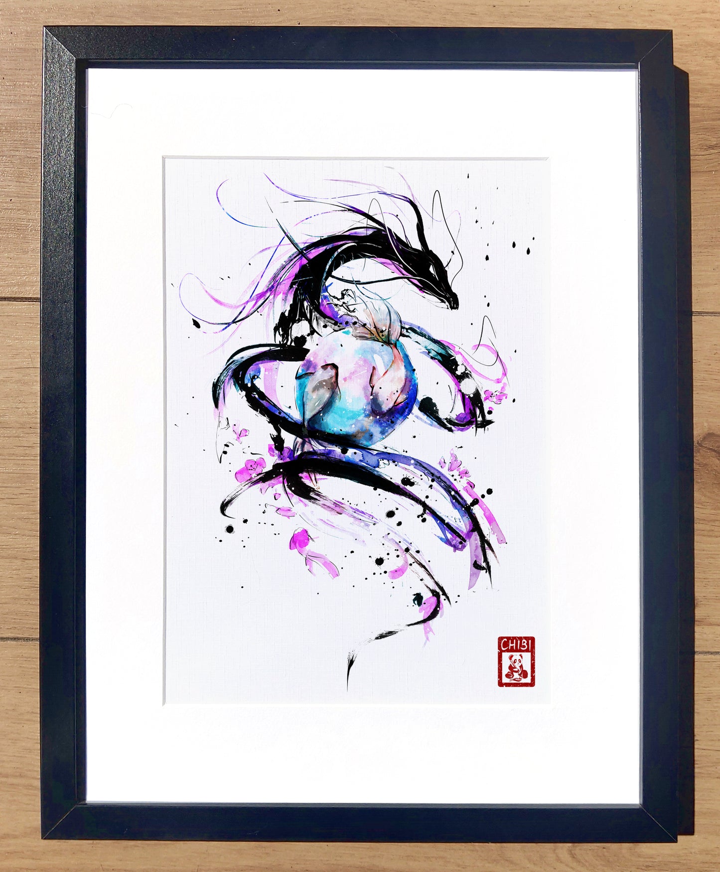 A4 Print - Inked Pink Mizuchi Dragon Painting