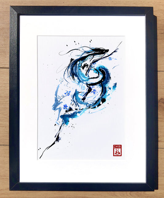 A4 Print - Inked Blue Azure Dragon Painting