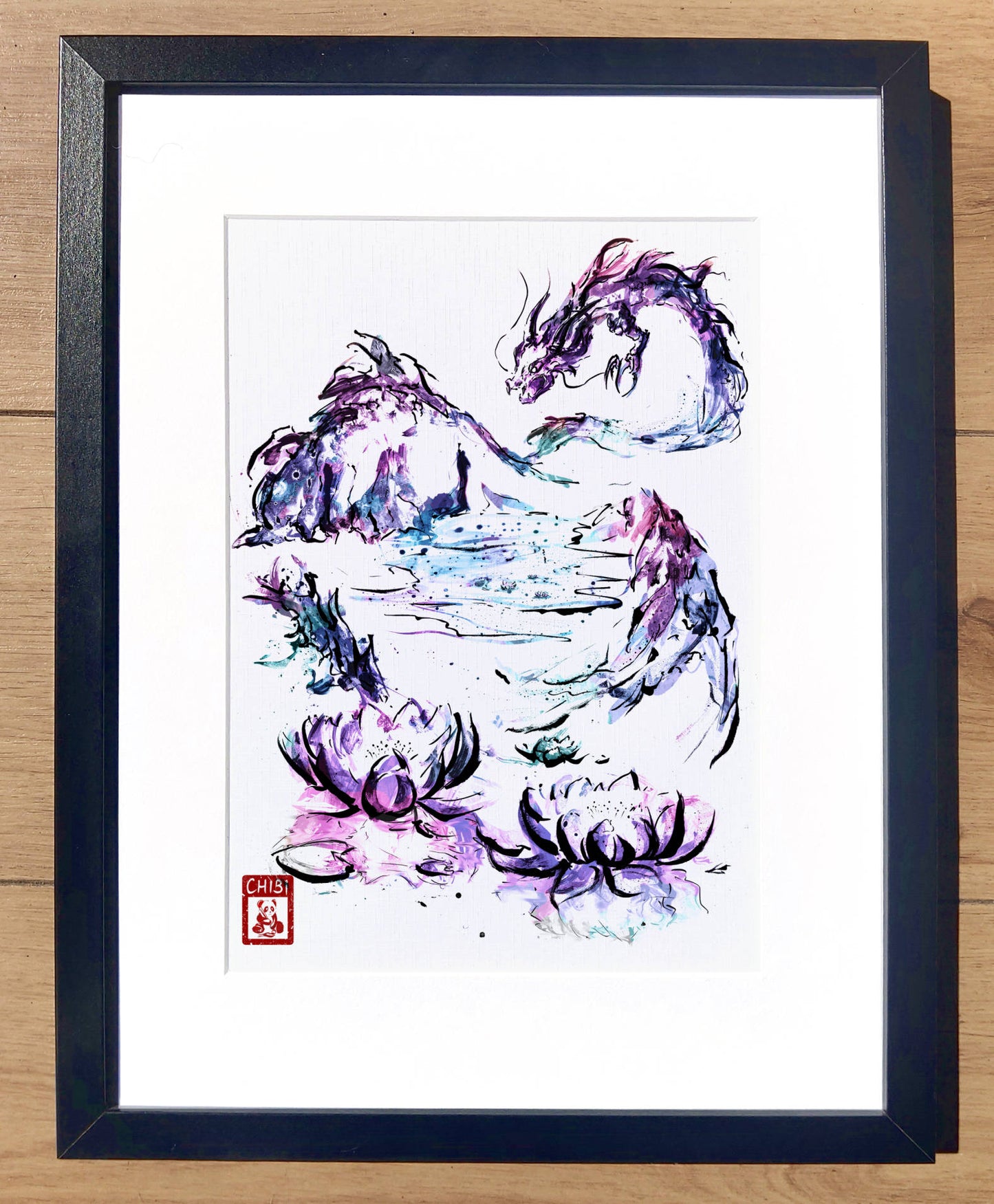 A4 Print - Inked Lotus Dragon Painting