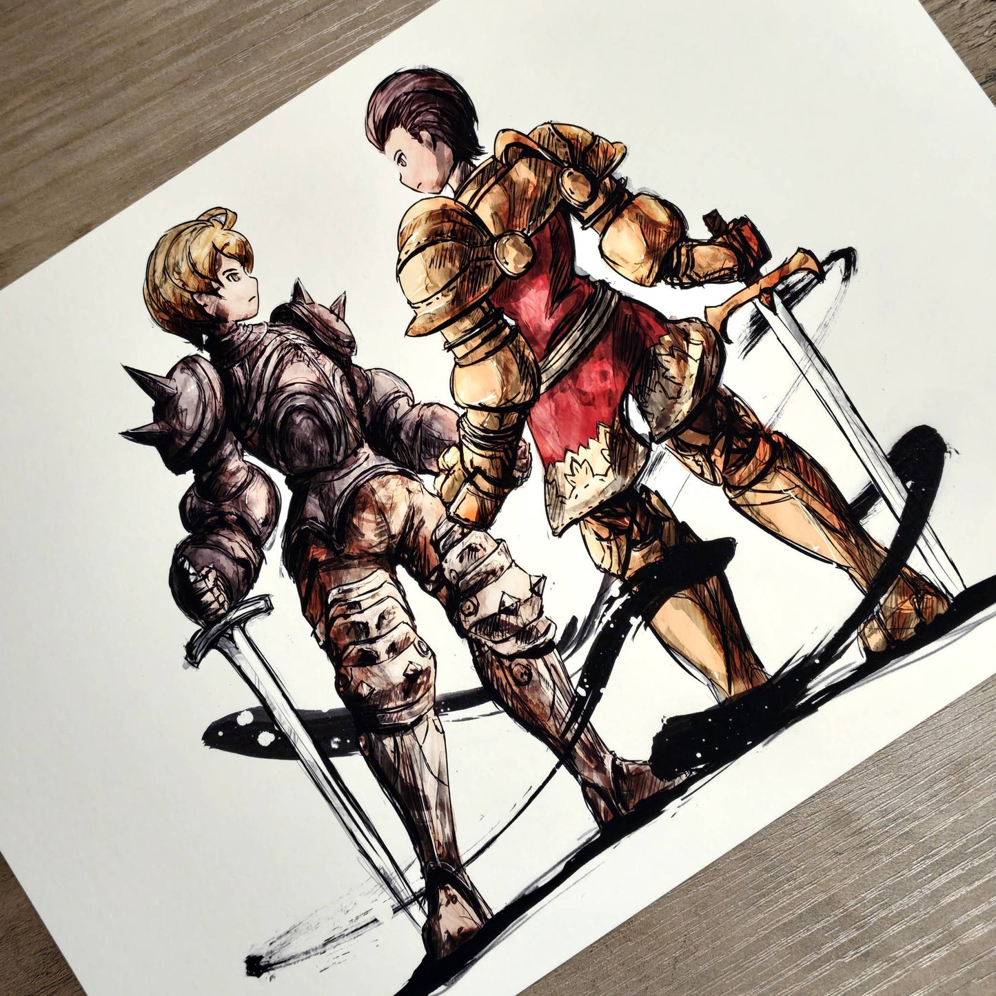 A4 Print - Final Fantasy Tactics Ramza and Delita Ink Fanart