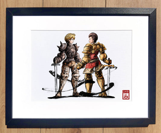 A4 Print - Final Fantasy Tactics Ramza and Delita Ink Fanart