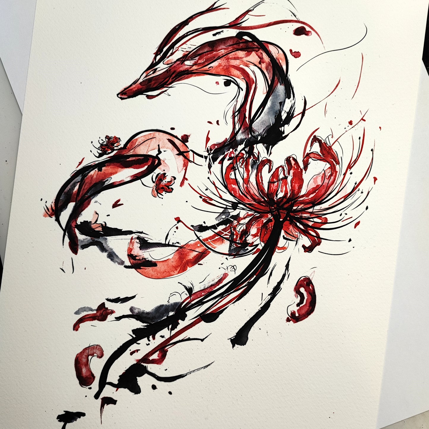 A4 Print - Inked Red Corpse Dragon Painting