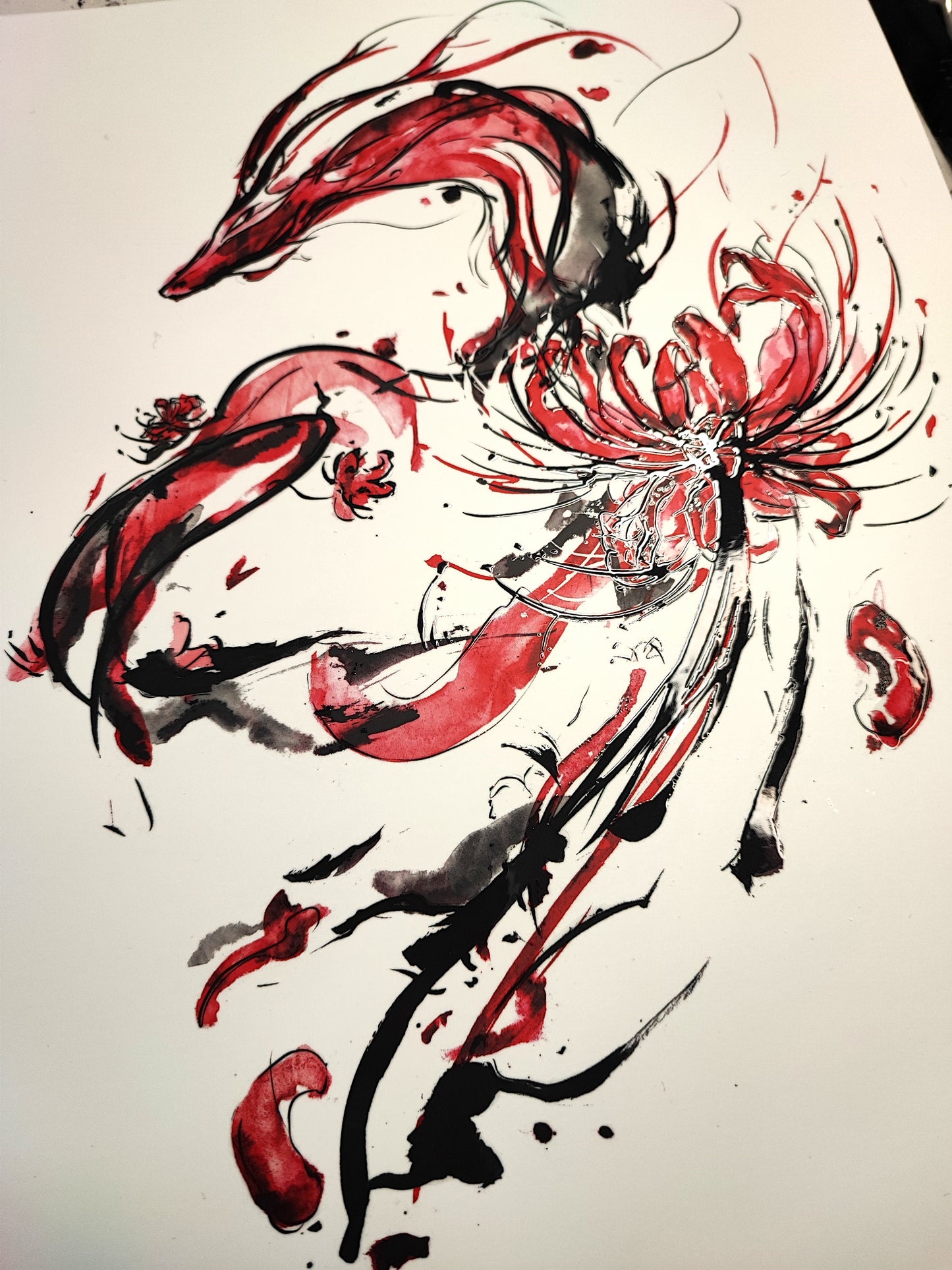 A4 Print - Inked Red Corpse Dragon Painting