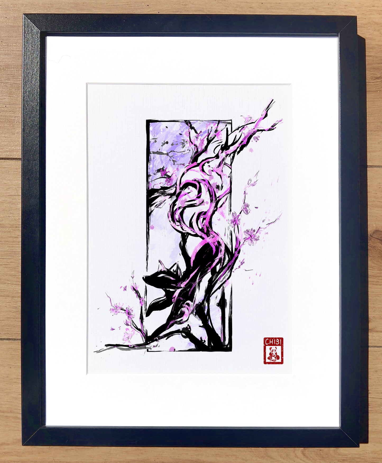 A4 Print - Inked Sakura Spring Fox Painting