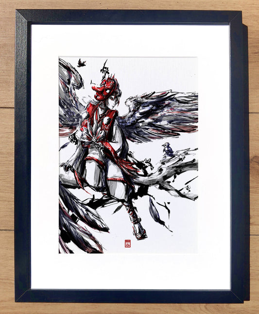 A4 Print - Inked Tengu Painting