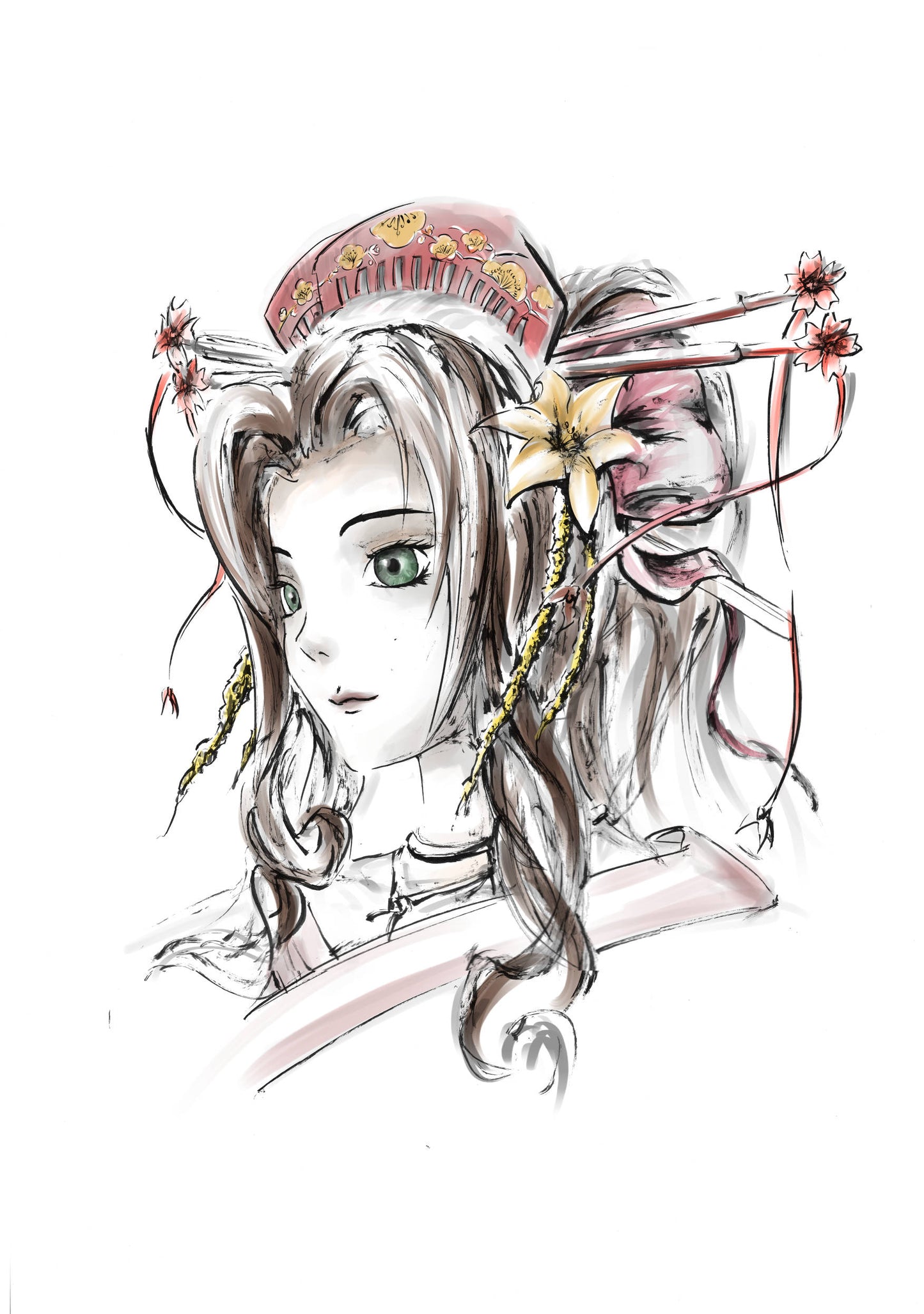 A4 Print - Final Fantasy 7 Remake Aerith Fanart